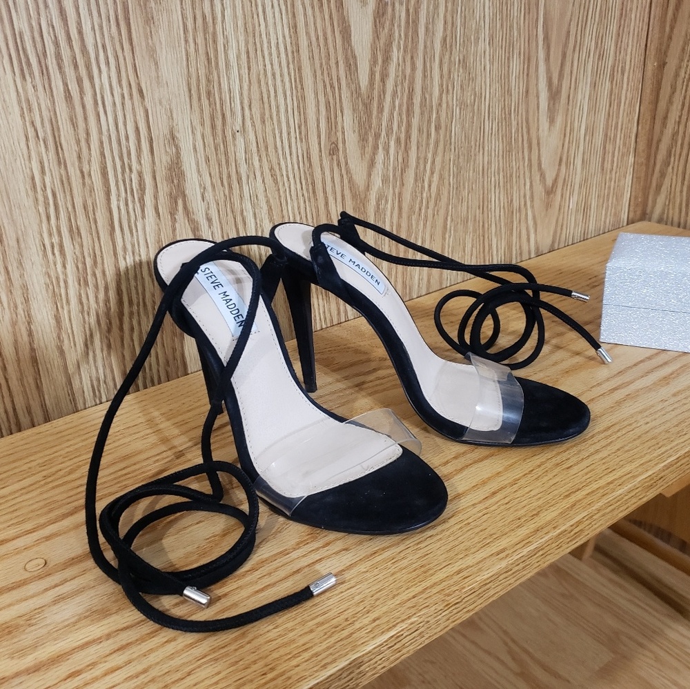 Steve Madden Lyla rope wrap black suede heels
